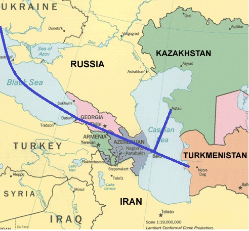 Карта альтернативного варианта доставки грузов с территории Украины в Казахстан и страны Средней Азии 